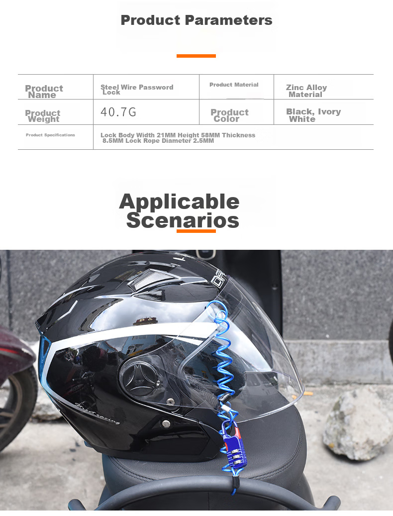 BIKEBROS Bicycle Combination Helmet Lock, Motorcycle Electric Bike Children's Bike Steel Wire Cable Lock, Stroller Retractable Cartoon Lock for Cycling 3
