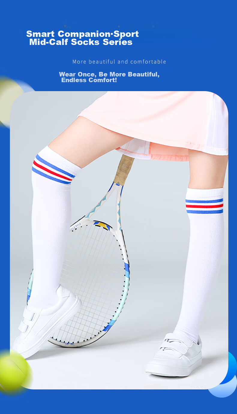 Zhiyouban Children's Mid-Calf Socks, Girls' Cotton Long Socks, Spring Autumn Summer Thin Style, Girls' Over-Knee Long Socks, High Socks, Sports Socks 1