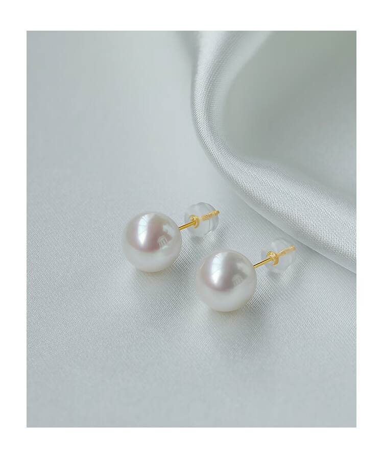 PearlQueen 18K Gold Freshwater Pearl Stud Earrings, Perfectly Round High-Quality Pearl Earrings for Women, Mother's Day Gift for Wife Or Girlfriend 10