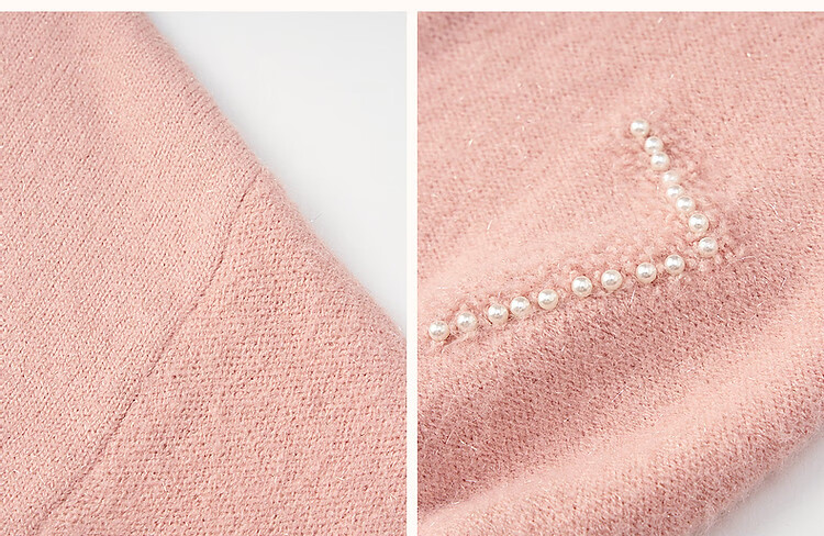 Dme Elegant Winter Round Neck Long Sleeve Sweater for Women with Beaded Jacquard Design, Fashionable Knit Top, Light Pink, Size S 9