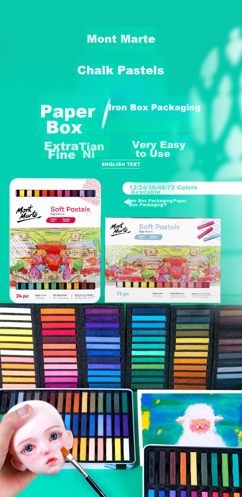 Mont Marte Colored Chalk, Drawing Sticks, Colored Chalk for Hand-Drawn Blackboard Reports, 24 Colors, MMPT0017, Sketch Markers for Drawing 1