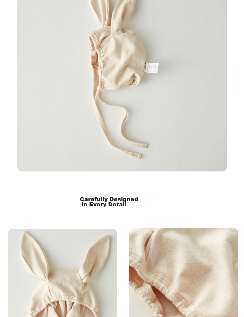 OAK FAMILY Newborn Baby Rabbit Ear Cap, Spring And Autumn Season, Pure Cotton Fontanelle Cap for Newborns, Children's Hat, 42cm 11