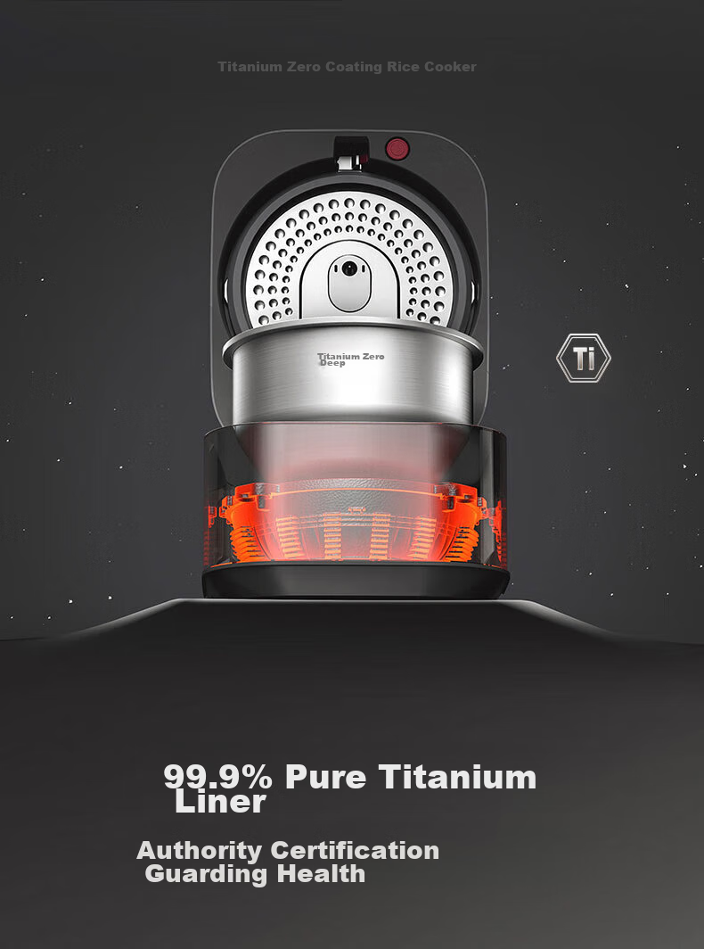 Midea Pure Titanium, Zero Coating, Low Sugar, 3L Rice Cooker, Home Use, Small Size for 2-3 People, Chiyama IH Dual Heating Source, Heats up Xiaomi Porridge, Titanium Pot CFB3066T 10
