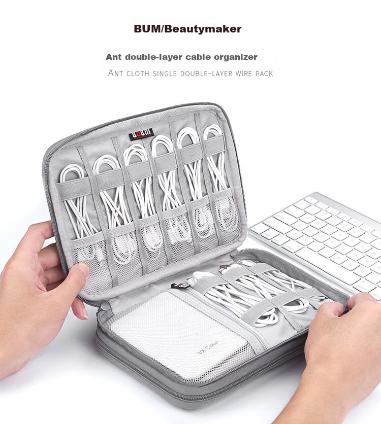BUBM Earphone Data Cable Storage Pouch, Digital Accessory Organizer, Charger Case, Hard Drive USB Flash Drive Travel Portable Organizer Bag Accessory Pouch, Single Layer Mini, Gray 1