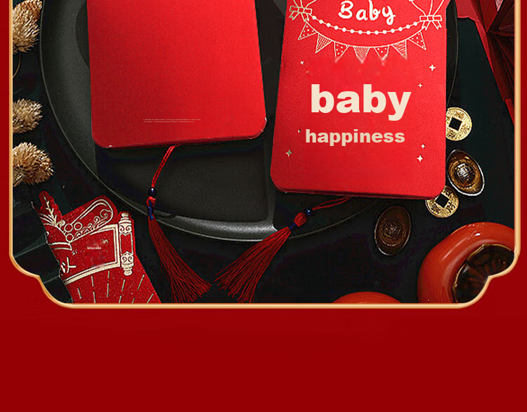 Jidukongjian Birthday Red Envelope, Baby's Birth Red Envelope, First Birthday Gift, Birthday Banquet Red Envelope, Gold-Stamped Folding Red Envelope with 6 Card Slots 6