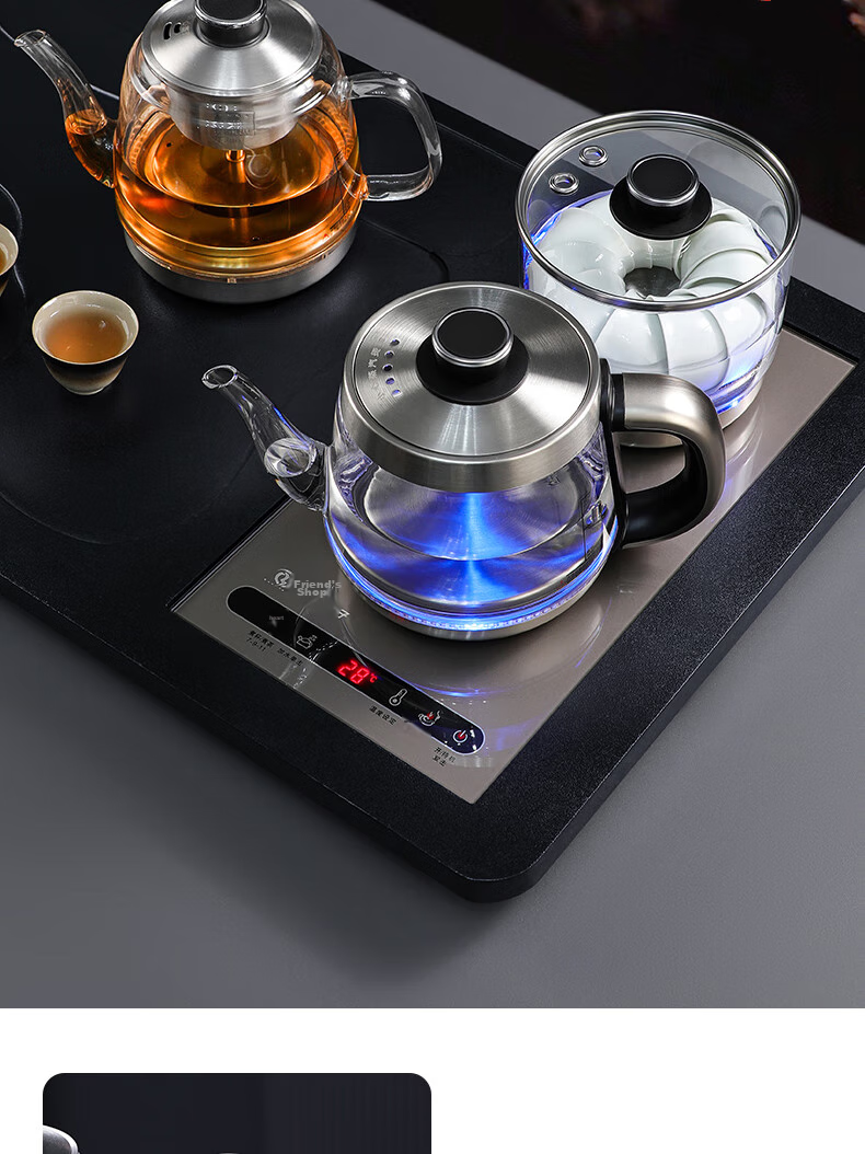 Biooner Fully Automatic Electric Kettle with Water Dispenser, Tea Maker, And Tea Table All-In for Home And Office Use, Integrated Tea Set XT-S07 Silver-Gray Three-Piece Set 1L 8