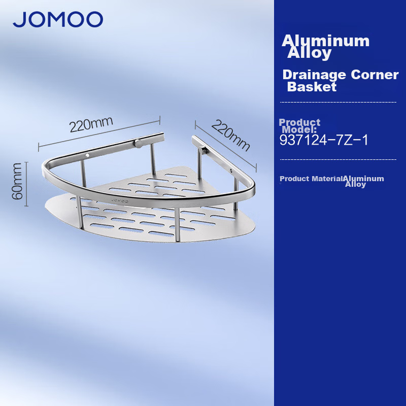 JOMOO Bathroom Storage Rack, Toilet Organizer Shelf, Space Aluminum Bright Silver Corner Triangular Basket Storage Rack 937124