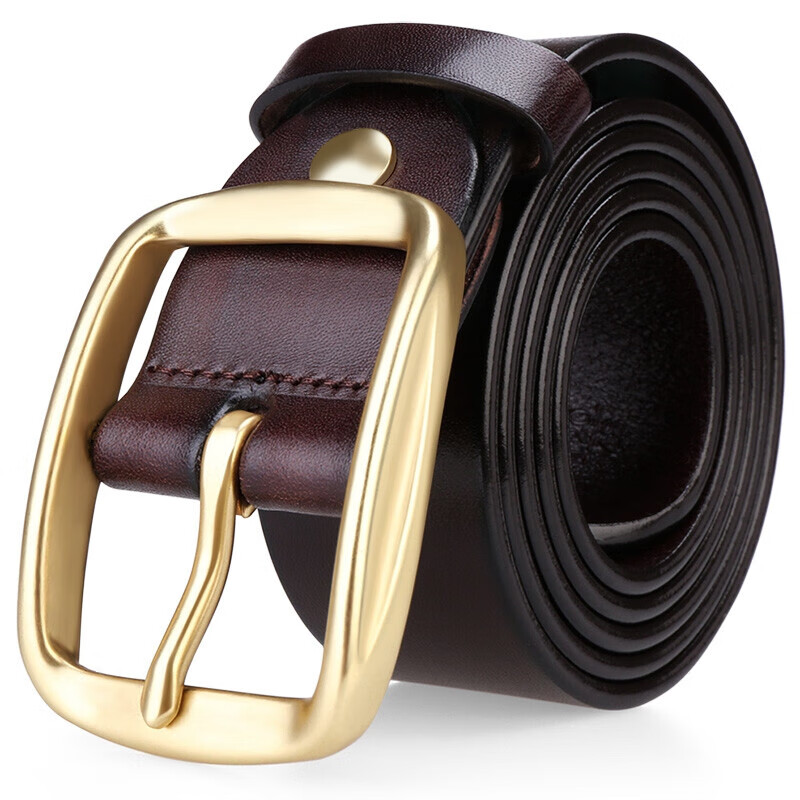 Cattlesboss Men's Belt with Copper Buckle, Genuine Top-Grain Leather, Pin Buckle, 1015 Birthday Gift, Dark Brown, 110cm