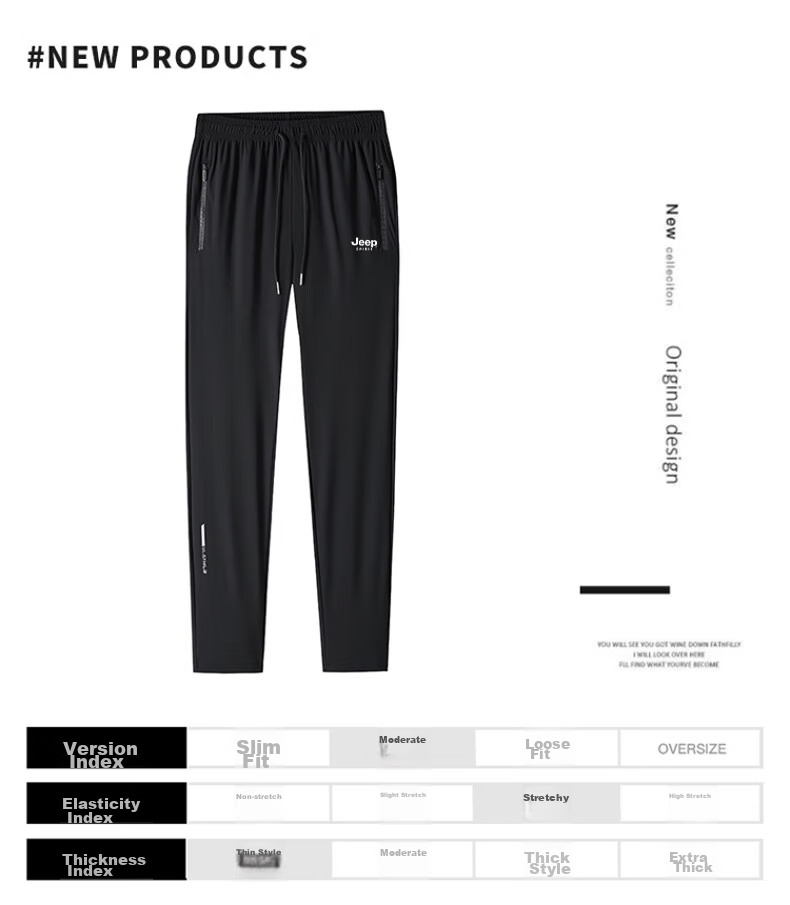 JEEP SPIRIT Casual Pants, Summer Ice Silk Quick-Dry Outdoor Versatile Sports Breathable Loose-Fitting Trousers, Gray Straight Leg, 2XL 7