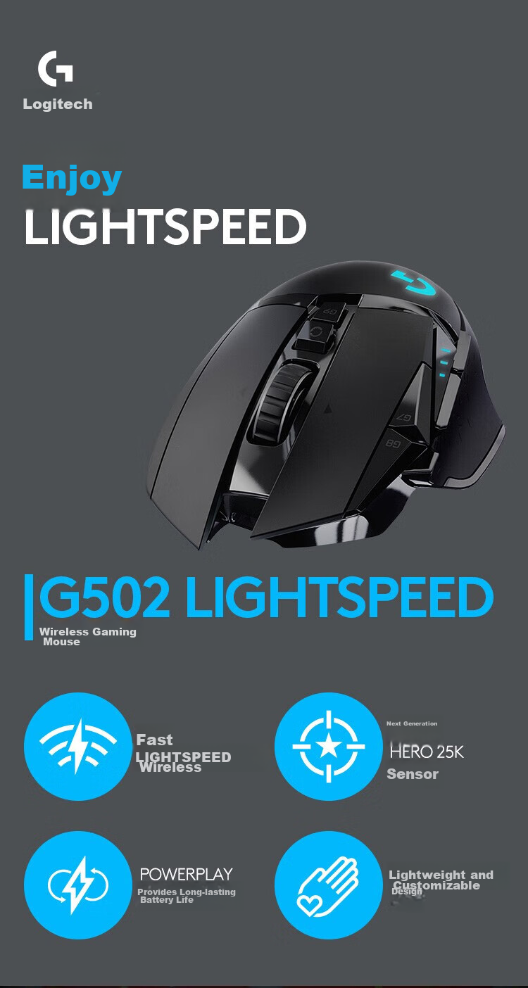 G G502 Wireless Gaming Mouse, Dual-Mode Wireless And Wired Mouse, Ergonomic Design with Customizable Weight Distribution, RGB Backlight, Wireless Charging, FPS Black Myth: Wukong 4