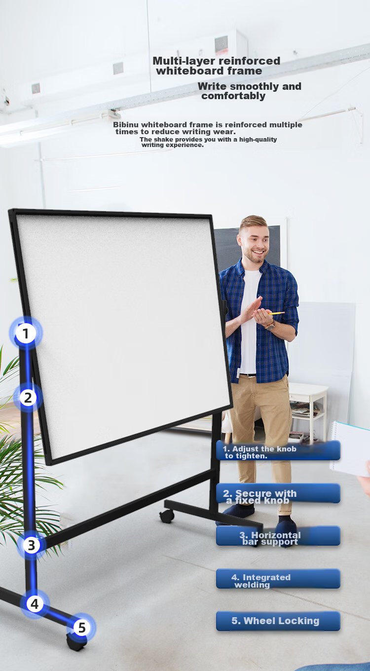 Bibiniu Whiteboard Stand 90*180cm, Office Meeting Writing Board, Double-Sided Adjustable Height And Flip Function, Black And Gold BBNV90180 9