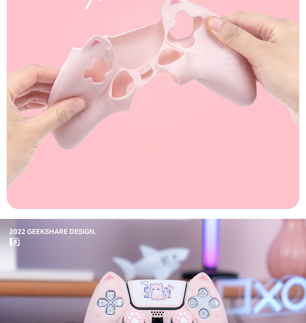 Jixiang PS5 Controller Protective Case, Pink Sweet Heart Skeleton Controller Silicone Cover, Full Protection Anti-Slip Sweat-Absorbing Soft Shell, Cute Cartoon Protective Controller Gaming Accessory 30
