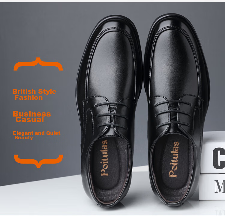 Poitulas Men's Lace-Up Lightweight Versatile Formal Business Casual Shoes, Low-Top Wear-Resistant, 9333 Black, Size 44 6