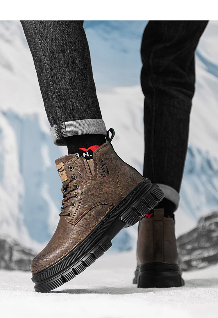 Bull Family Men's Autumn Winter British Style Martin Boots High-top Retro Versatile Work Boots Thick-soled Durable Shoes for Men 42