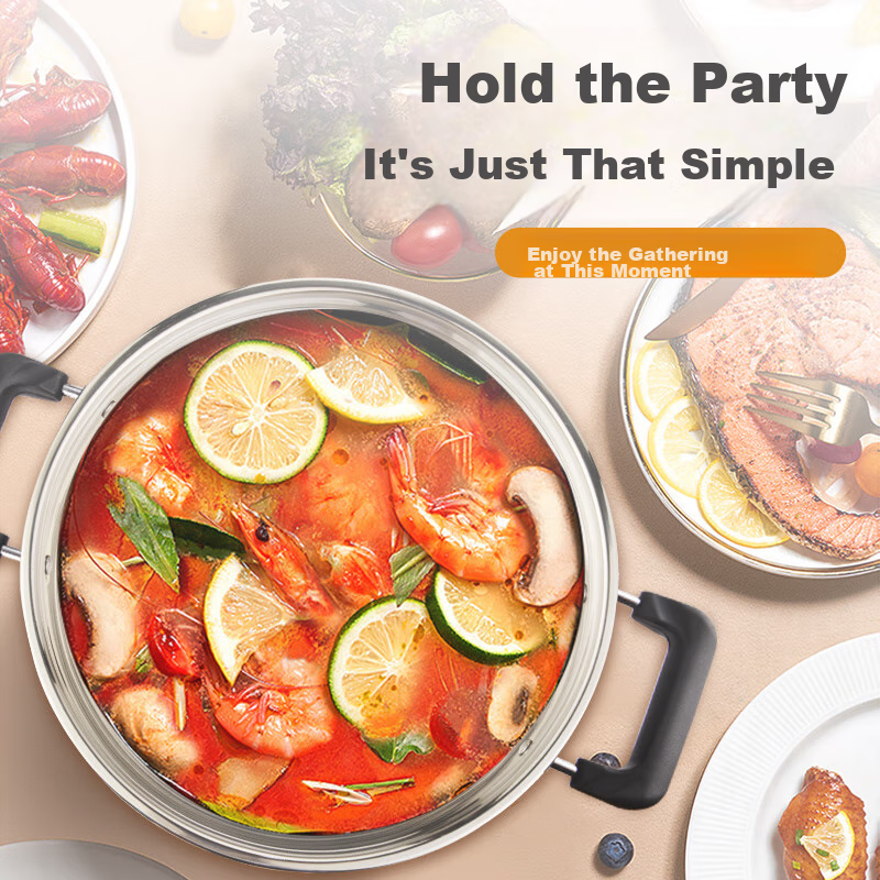 Hui Dang Jia Electric Steamer, Multi-Functional Electric Cooker, Electric Wok for Home Use, Non-Coated Electric Steamer, All-In Electric Cooking Pot, Thickened 304 Stainless Steel Electric Hot Pot G08-32 Double