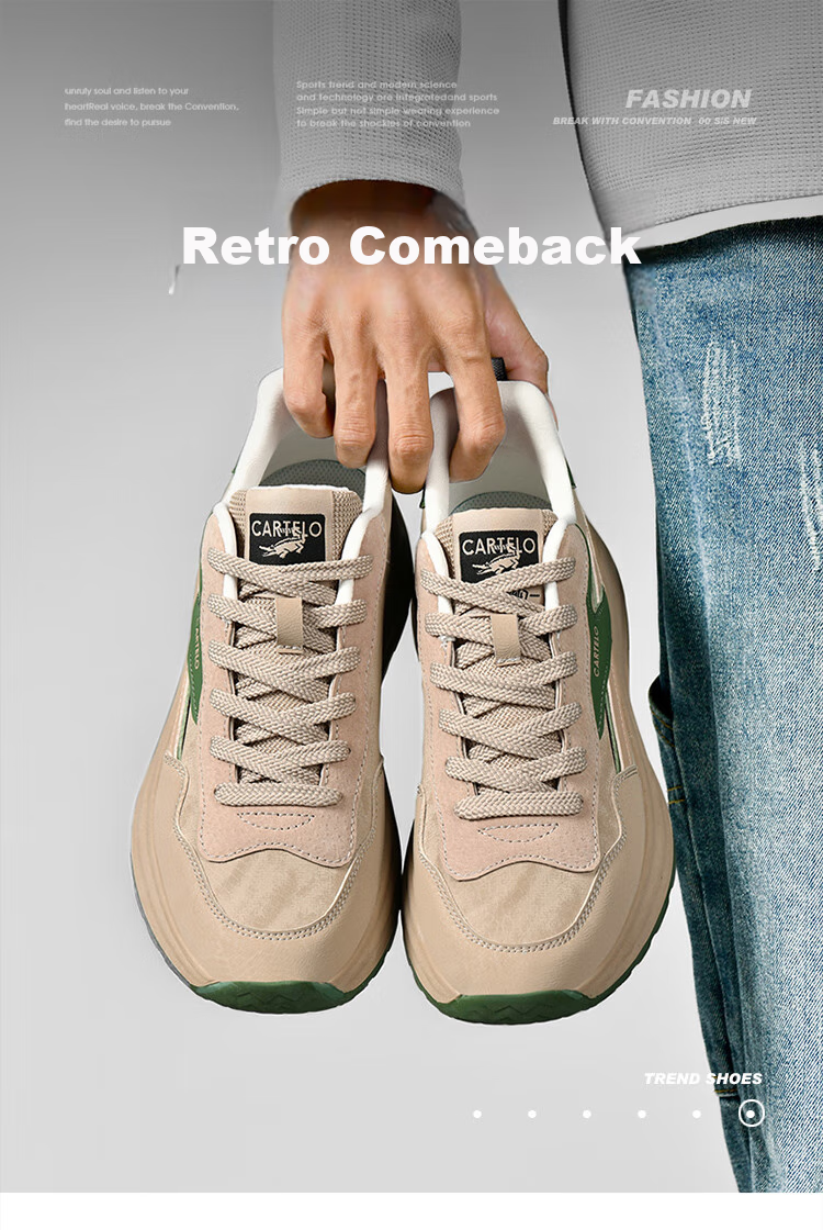 CARTELO Men's New Shoes for Summer And Autumn, Versatile Casual Sports Running Travel Hiking Retro Soft Thick-Soled Dad Shoes 1