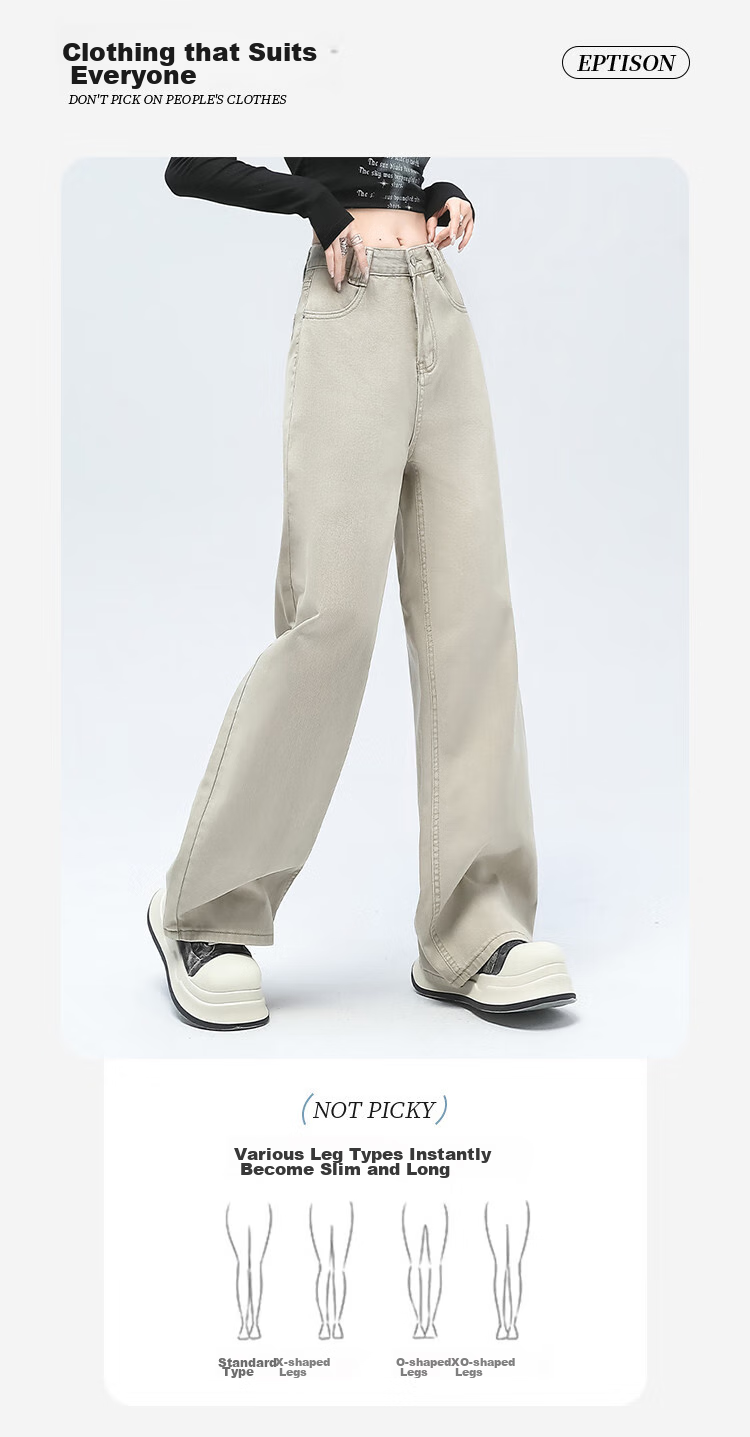 Yipintiancheng Casual Simple Jeans for Women, 2025 Autumn Loose Fashionable Versatile High-Waisted Heightening Slimming Wide-Leg Pants for Wome 2