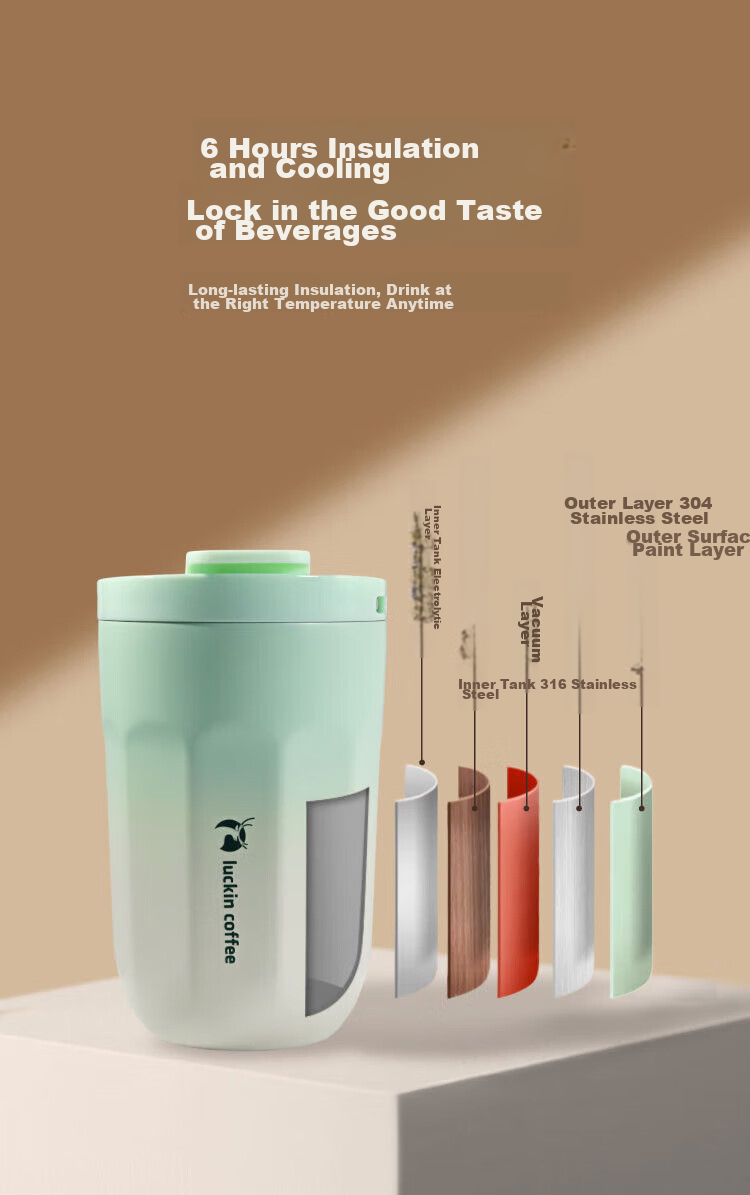 JD Original Insulated Mug, Portable Coffee Cup for Men And Women, Stainless Steel Water Bottle, Prairie Green, 400ml 6