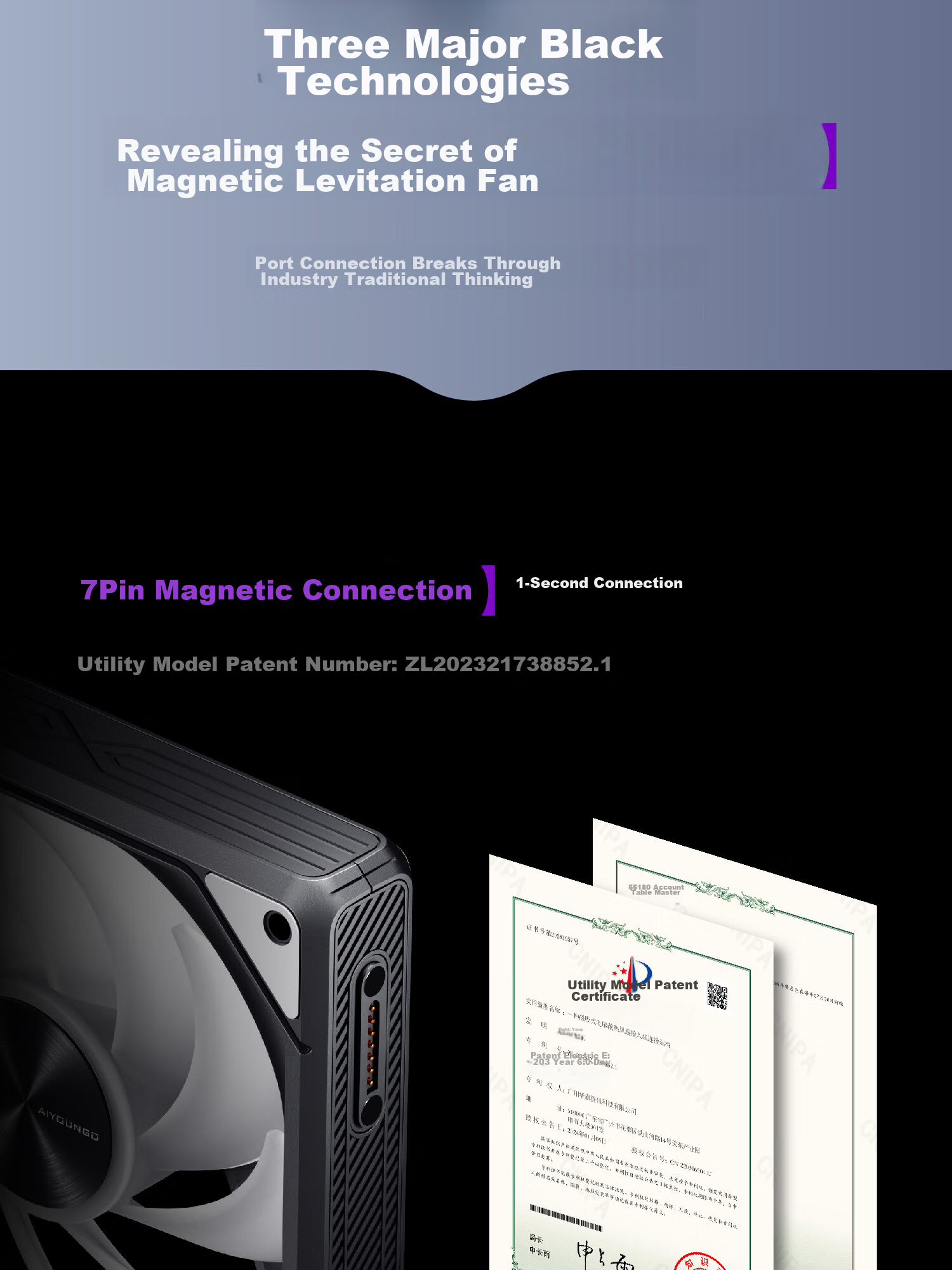 Aigo Starry Moon Black Anti-Leaf Single ARGB Light Effect, 5V 3-Pin Synchronized Lighting, Magnetic Building Block Case Fan 12CM/PWM Intelligent Temperature Control/Wireless Modular Connectio 7