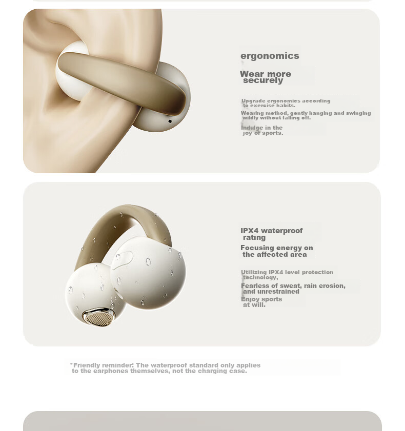 IKF PetClip True Wireless Bluetooth Headphones, Open-Ear Clip-On Bone Conduction Wireless Earphones, HiFi Sound Quality, Long Battery Life, Suitable for Sports And Students, Compatible with Phones, Khaki 19