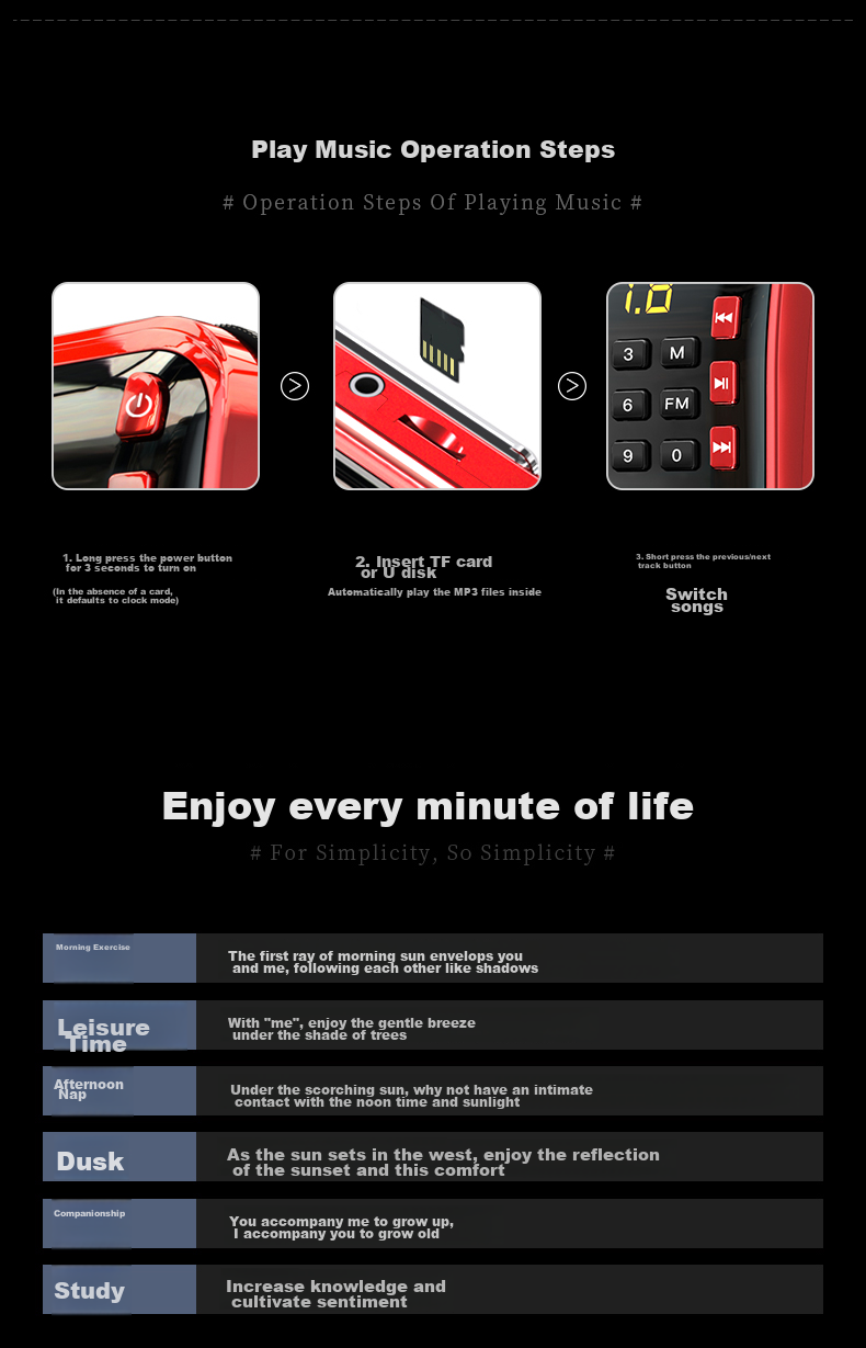 SAST V30 Black, Radio for Elderly, Rechargeable, Portable, Card-Insertable, Pocket-Sized, Mini Personal Radio, Campus Broadcasting, FM Tuning, Digital Player 5