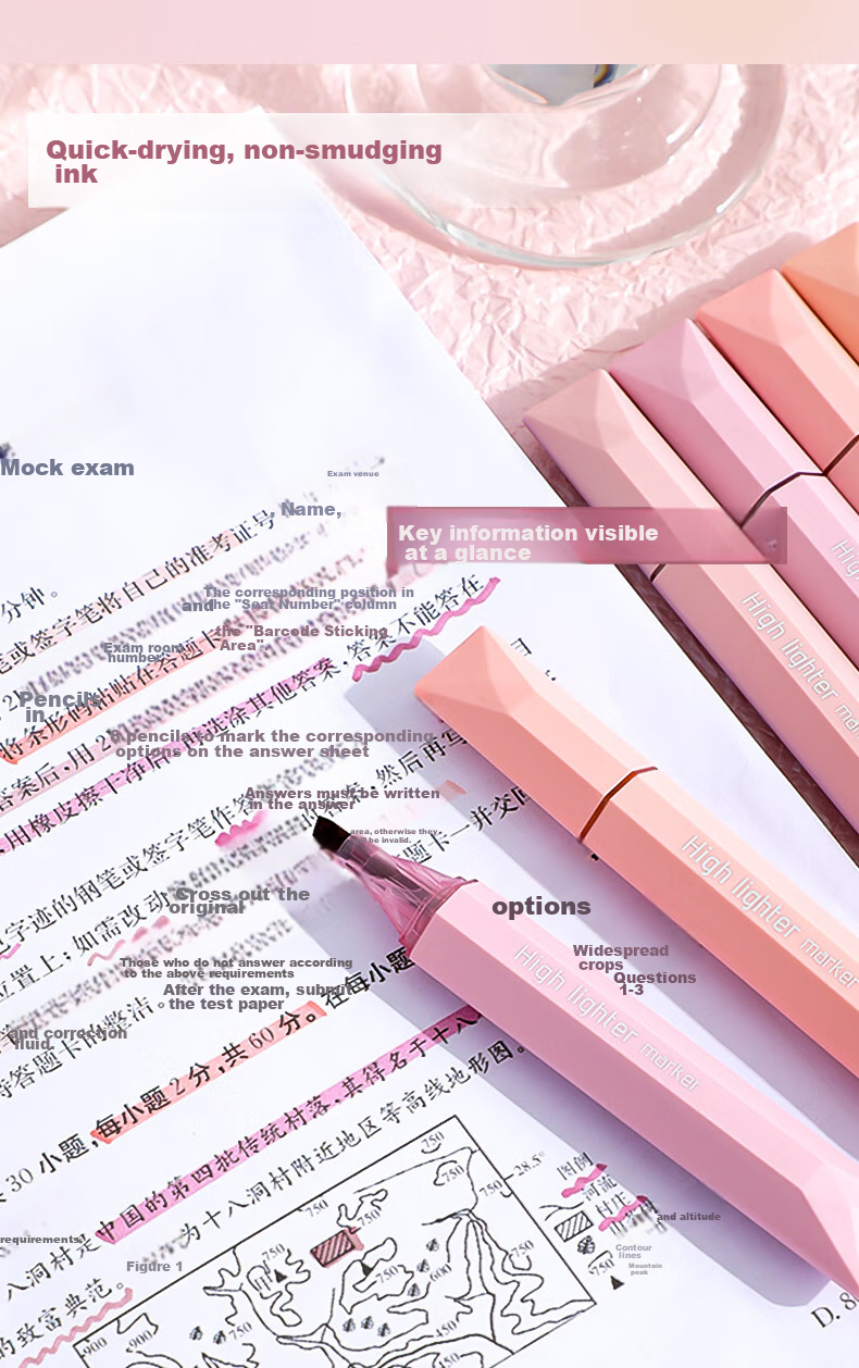 CHANGLi Monet Color Highlighter, Student Note-Taking Pen, Quick-Drying, No Bleeding Or Smearing, Colored Marker, Aesthetically Pleasing Fluorescent Pen, Student Notation Pen, Non-Transparent 4