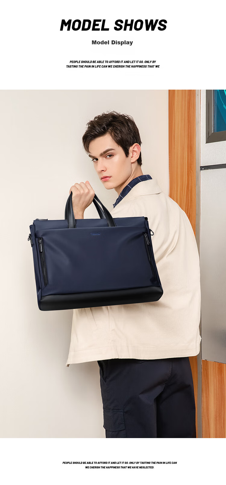 GOLF Business Briefcase, Large Capacity Handbag for Men, Can Hold 15-Inch Laptop, Horizontal Style with Multiple Compartments, Casual Shoulder Crossbody Bag for Men, 5I768305J, Navy Blue 19