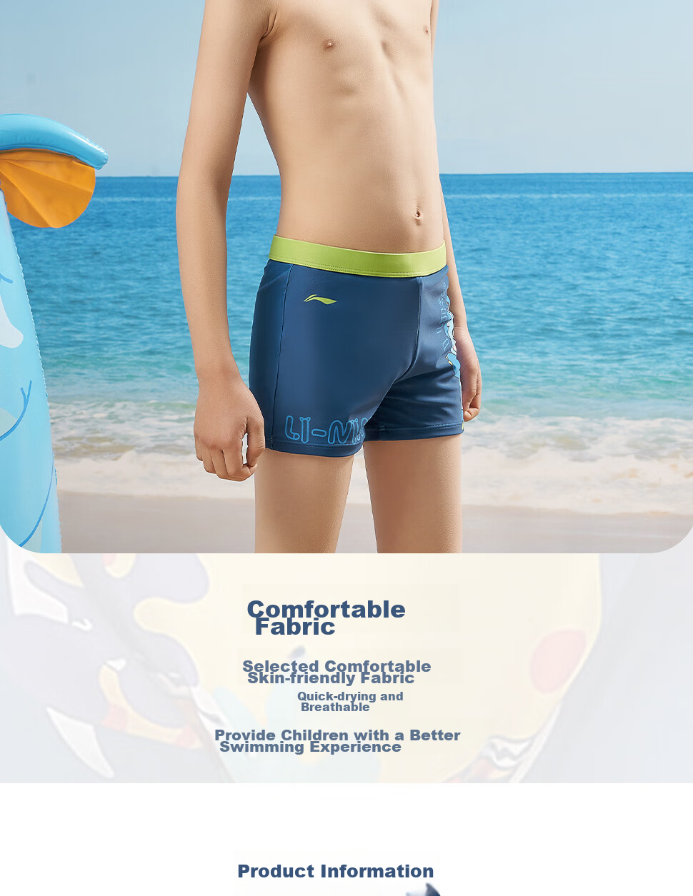 Li-Ning Children's Swim Trunks, Boys' Professional Quick-Dry Breathable Swim Shorts, Sports Training Swimming Trunks, 798 Blue, Size 140 7