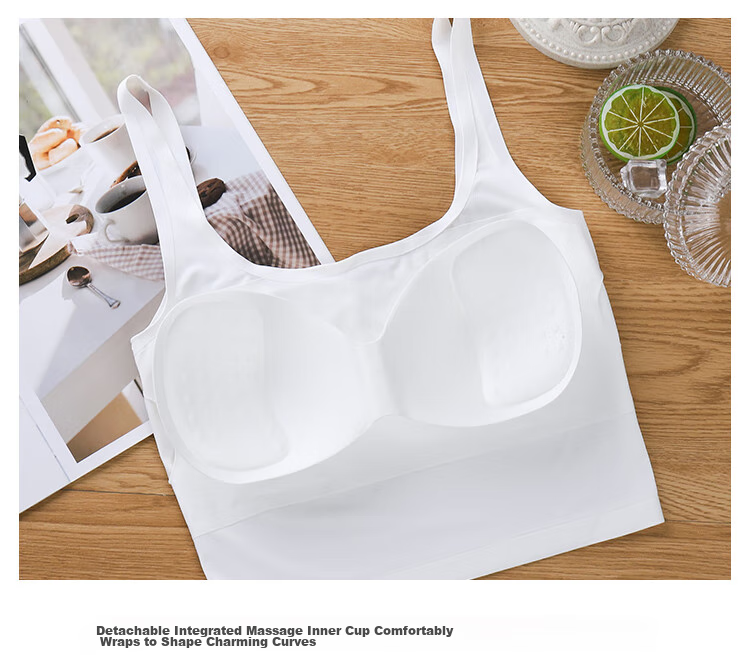 LangSha Camisole Tank Top for Women with Built-In Bra Pads, Inner Or Outer Wear, Ice Silk Summer Undershirt, Bandeau Style, White + Black, 2 Pieces 20