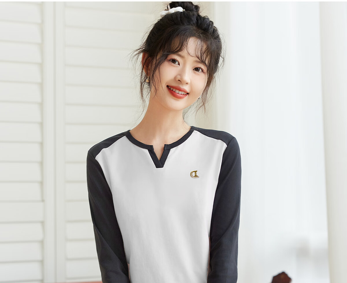 Halo Queen Long-Sleeve T-Shirt for Women, Wilderness Maillard Style Spring And Autumn Raglan Sleeve Rabbit Base Shirt Casual New Product H143T2017 53
