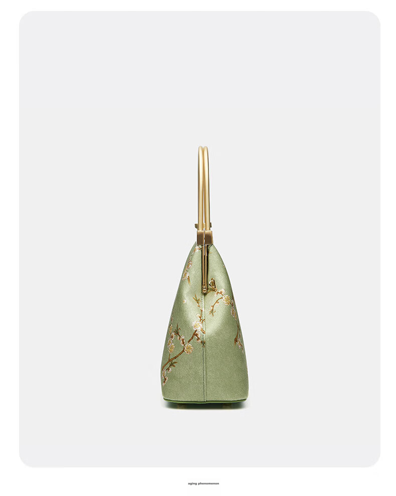 PmSix Mother's Day Gift for Mom Or Wife, Women's Handbag, Silk New Chinese Style Cheongsam, Handheld Or Shoulder Bag, Gold-Trimmed Bag 15