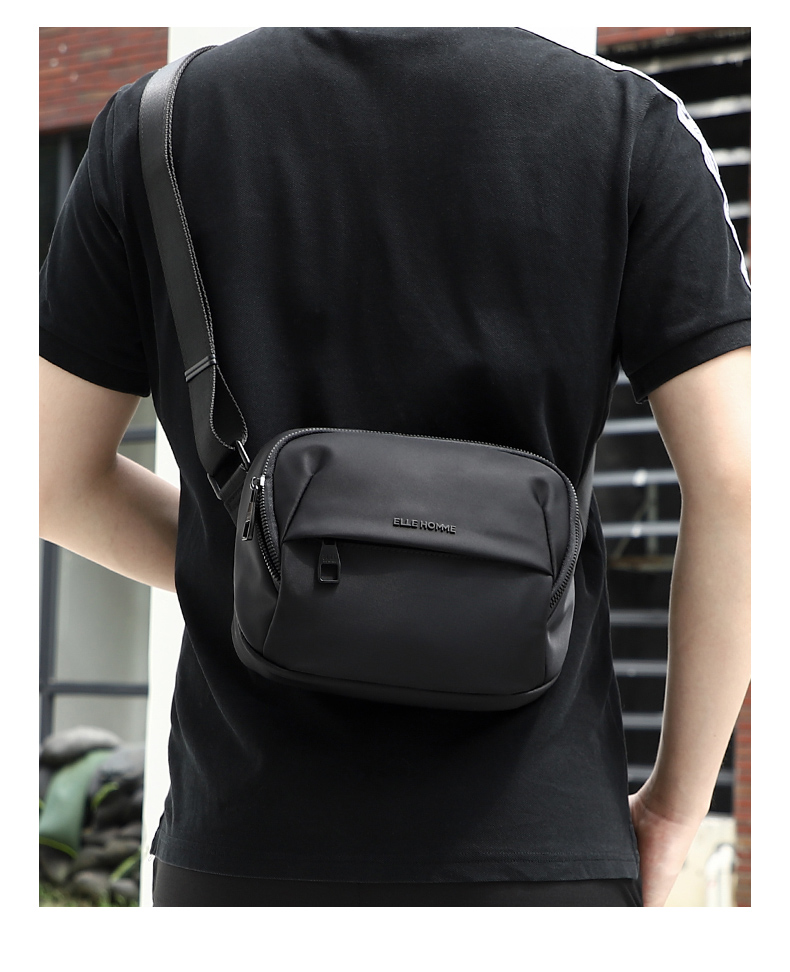 ELLE HOMME Men's Shoulder Bag, Trendy Lightweight Canvas Crossbody Bag, Water-Resistant Casual Phone Bag for Men, Travel Bag, Black 5
