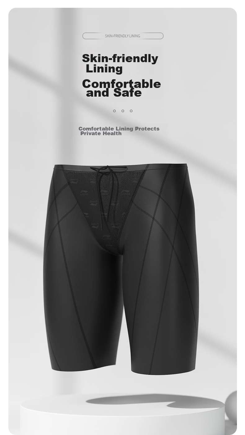 Li-Ning Men's Swimwear, Professional Quick-Dry Swimming Trunks, Men's Swimwear Set 25-69, Short-Sleeve Set, Black, XXXL 8