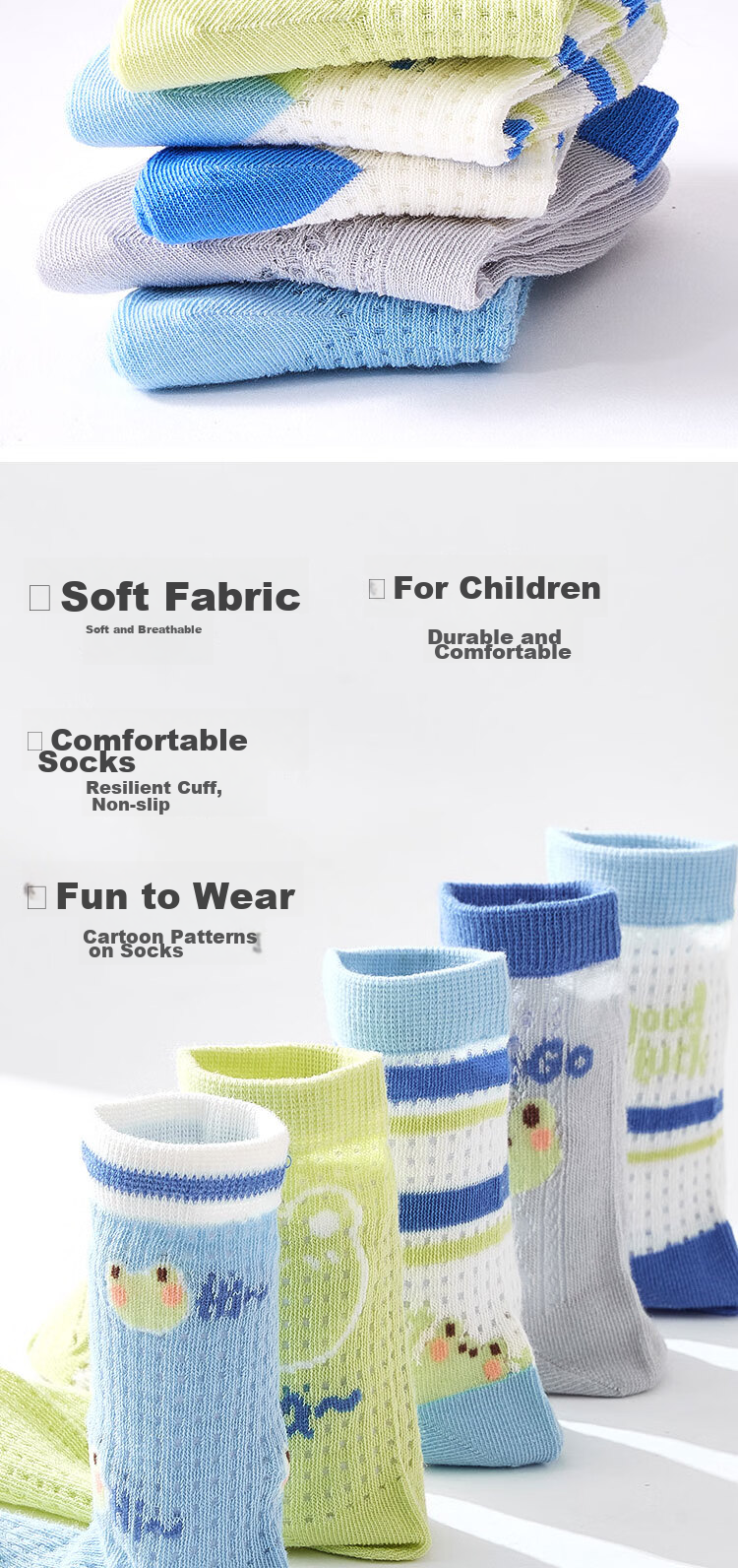 MiiOW Children's Socks for Boys, Summer Thin Breathable Mesh Socks, Boys' Thin Mid-Calf Cotton Casual Socks 3
