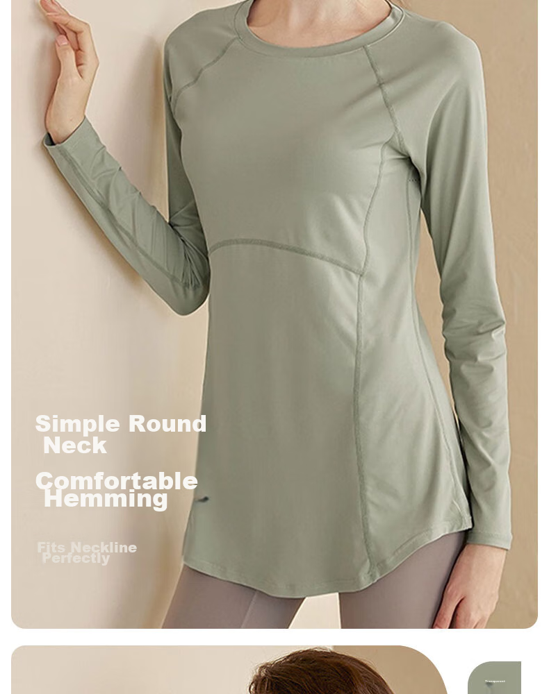 XUEXIMAN Yoga Wear Sports Top for Women, Spring And Autumn Quick-Dry Long-Sleeve T-Shirt, Mid-Length, Hip-Covering, Slimming, Breathable, for Running And Fitness 5