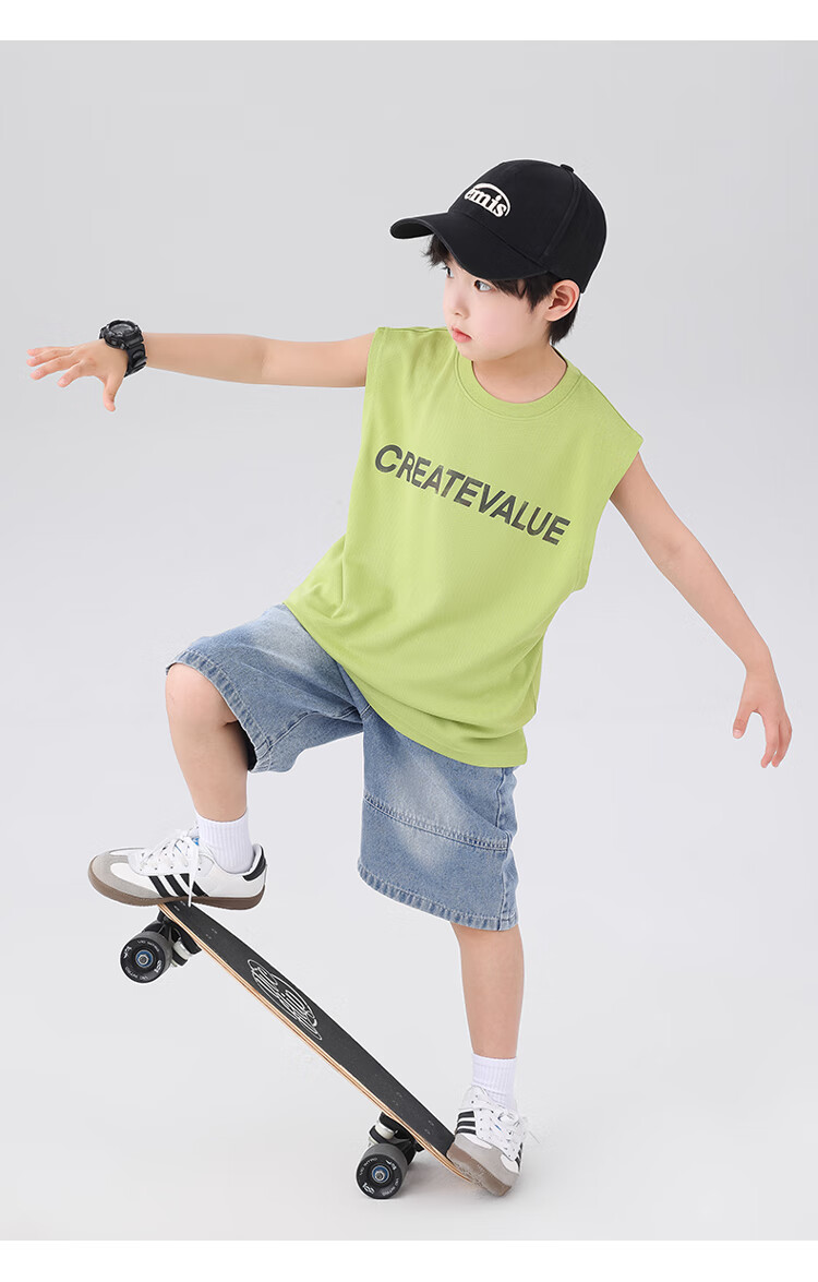 Zuoxi Boys' Tank Top, Summer Thin Sleeveless T-Shirt, 2026 New Children's Top, Mesh Quick-Dry Trendy, Yellow-Green, Size 140 15