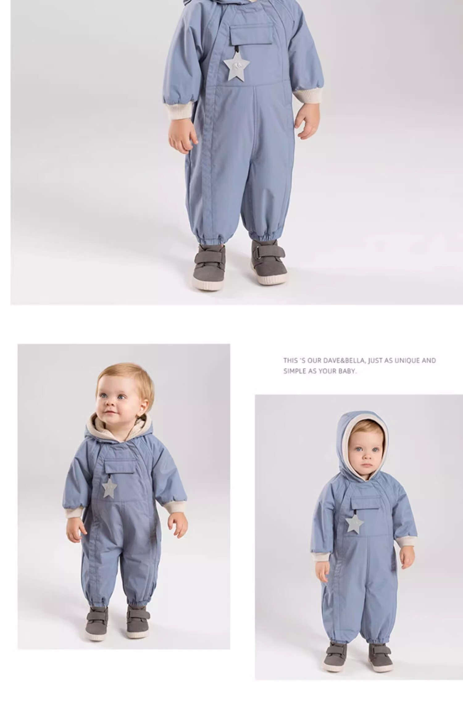 DAVE & BELLA Winter Baby Clothes Baby Thickened Jumpsuit Boys Girls Romper 3