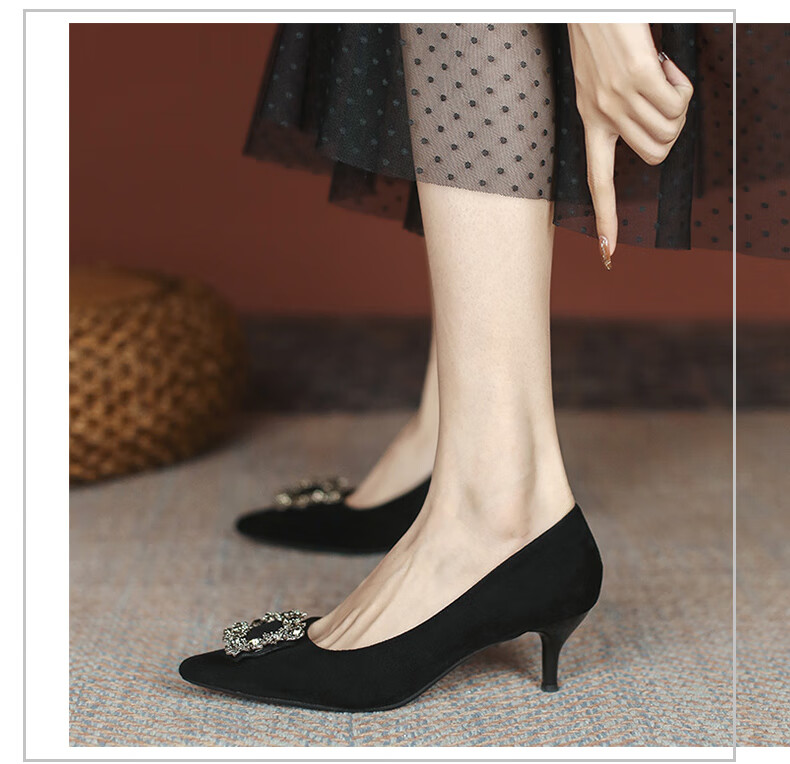 CARTELO Rhinestone Pointed Toe Pumps with Snowflake Buckle, KCC-6688 Black (3cm), Size 38 10