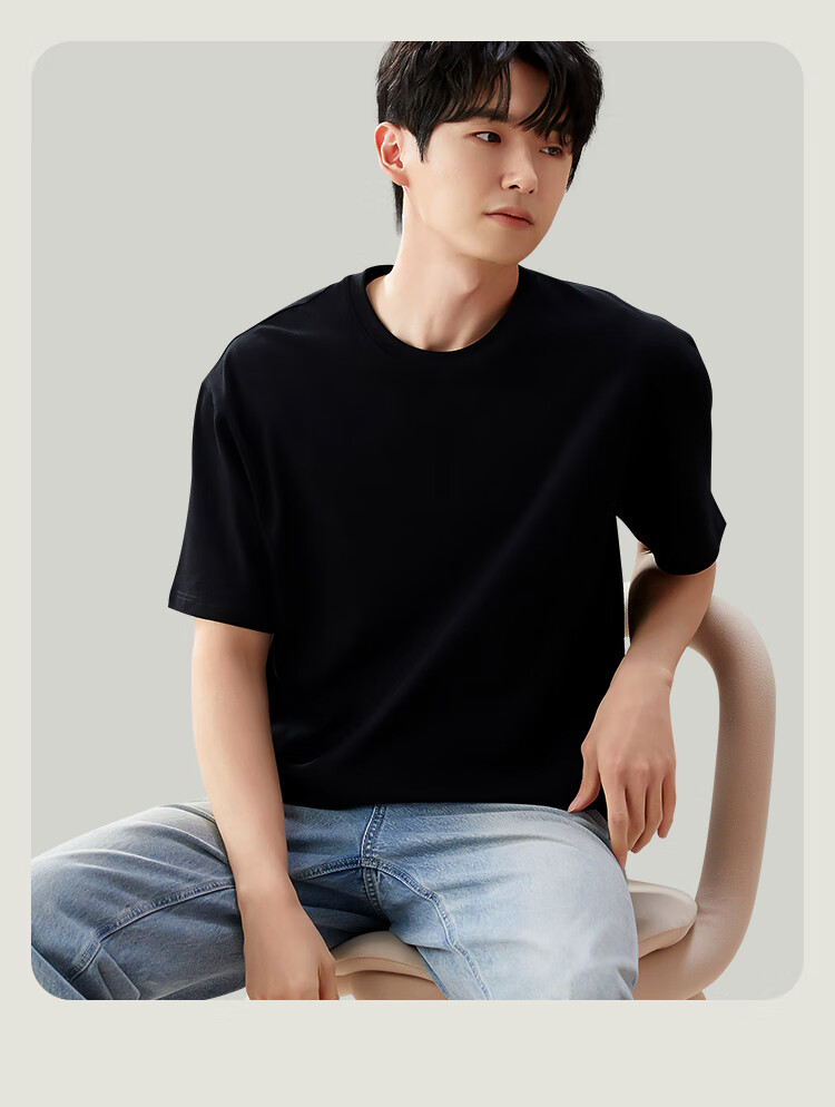 MiiOW Men's Short Sleeve T-Shirt 100% Combed Cotton Antibacterial Breathable Summer Thin Base Layer Shirt 15