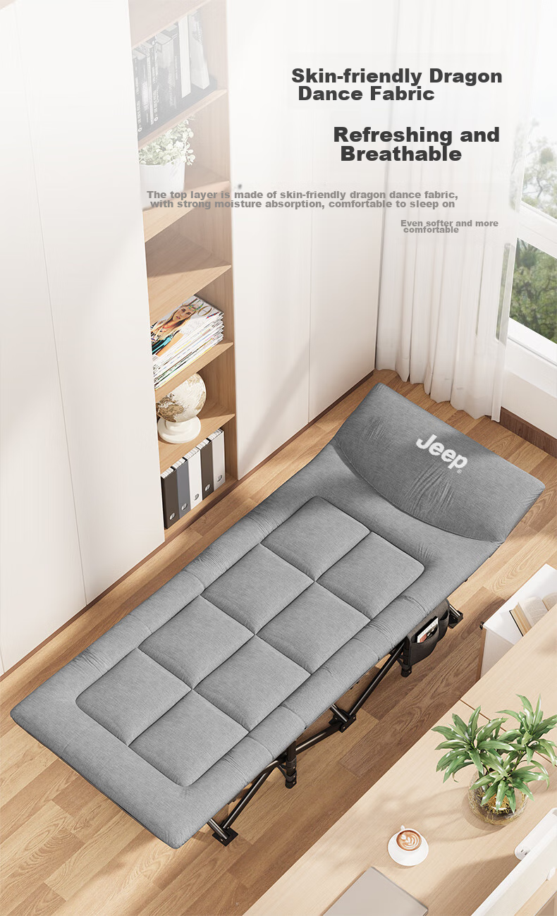 JEEP Folding Bed Lounger, Nap Bed, Office Single Bed Mattress, Integrated Siesta Bed, Camp Bed, Khaki Color 4