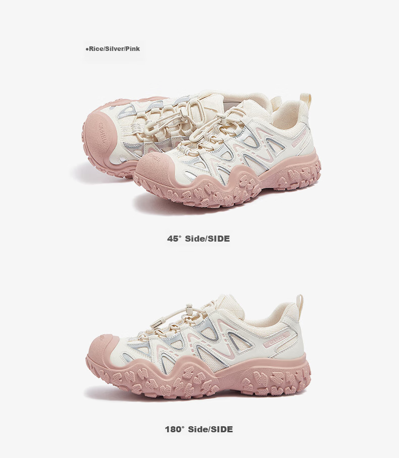 CAMEL Ugly-Cute Hiking Shoes for Women, Fashionable Color-Block Outdoor Casual Shoes L24S076620 Beige/silver/black 40 57