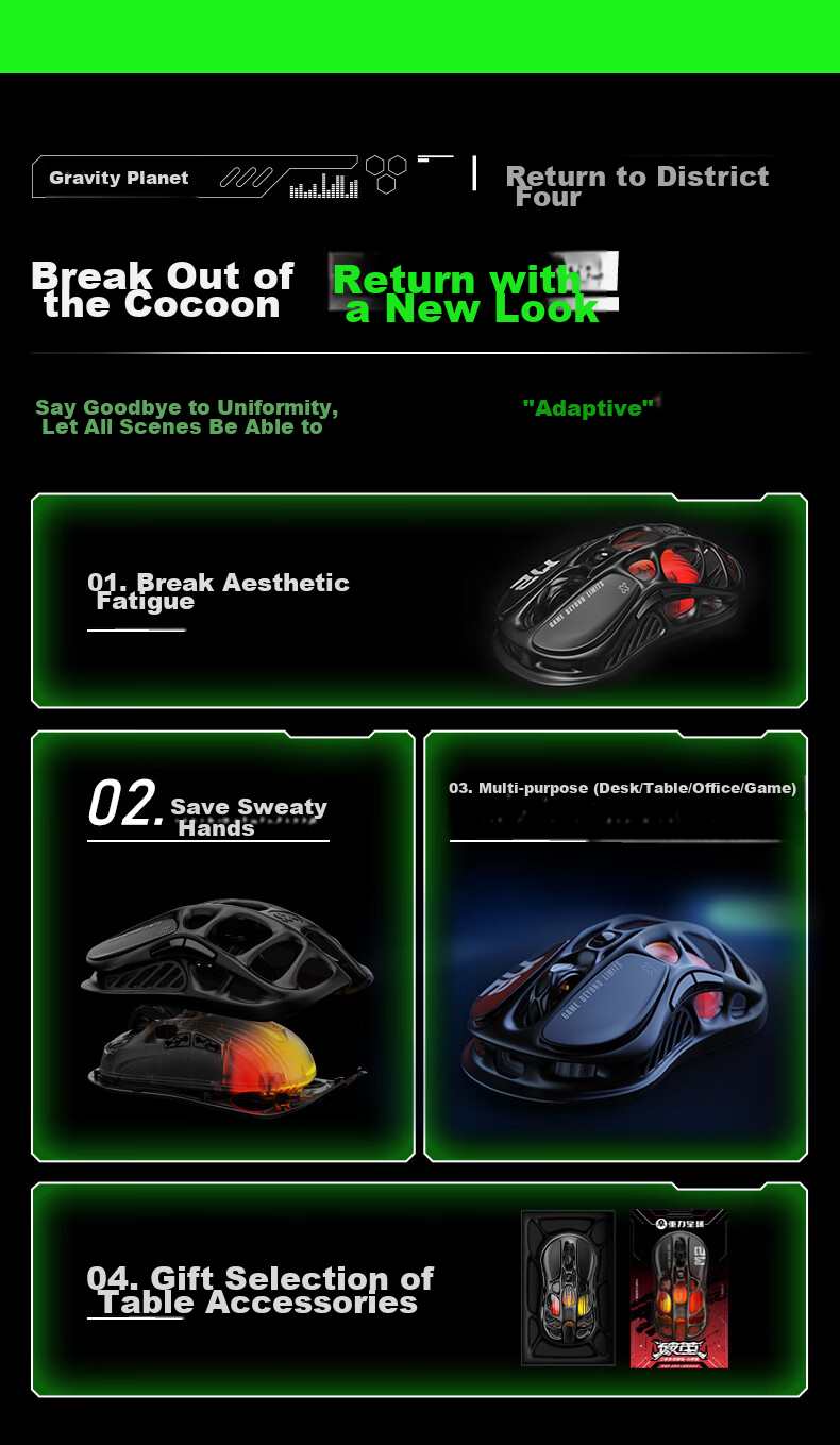 GravaStar Chrysalis Wireless/Wired Bluetooth Gaming Mouse for Home And Office, Lightweight Hollow-Out 3395 Long Battery Life Rechargeable RGB Lighting Liquid Black 11