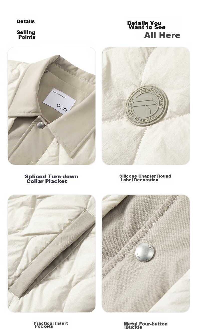 GXG Men's Lightweight Shirt-Style down Jacket, Winter 2024 New Product, Black, Size 175/L 22