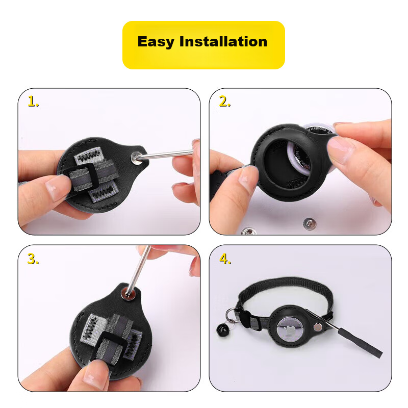 ESCASE Pet Collar Compatible with Apple AirTag, Anti-Lost Neck Collar for Cats, Reflective Bell Collar for First And Second Generation Apple Tags, Black 4