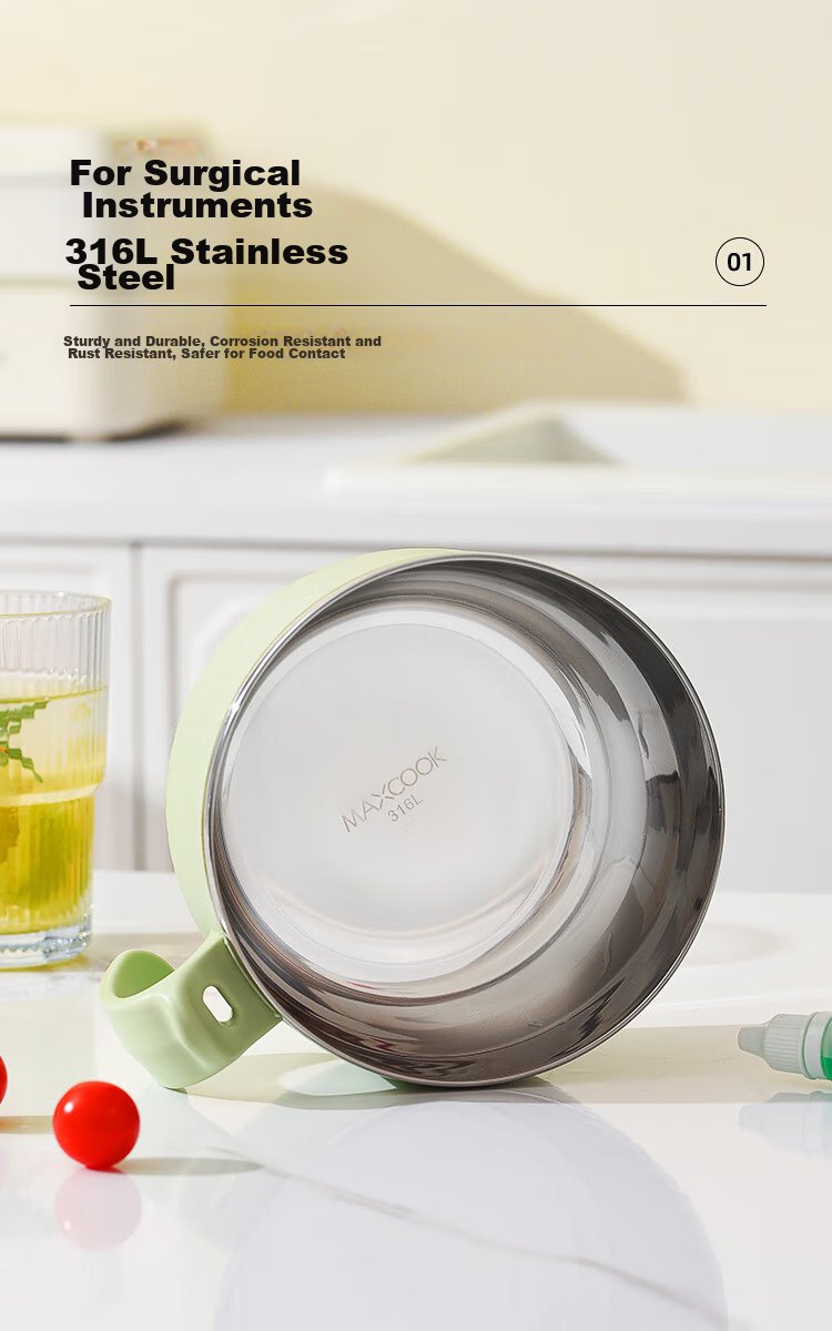 MAXCOOK 316L Stainless Steel Ramen Bowl, Student Lunch Box, Meal Cup, Noodle Cup 1200ML, Comes with Chopsticks And Spoon, Green MCWA9690 3