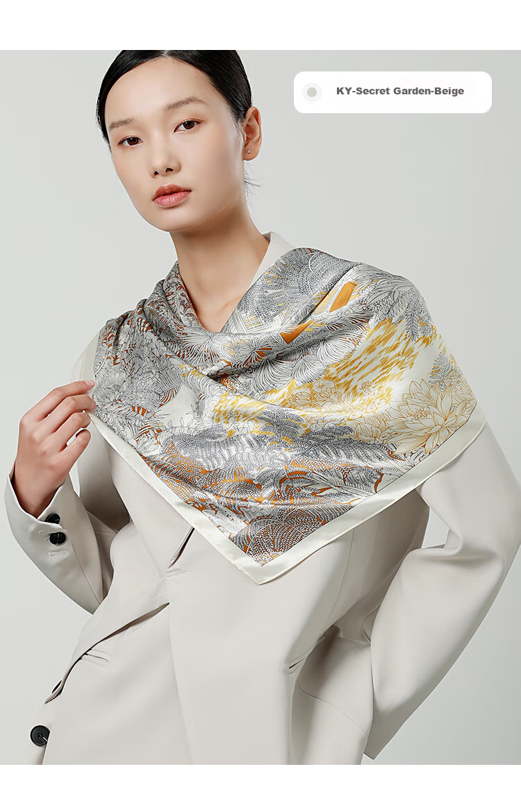 Sijie [Boutique Exclusive] Heavyweight Pure Silk Scarf, 100% Mulberry Silk Large Square Scarf with Print Shawl, Mid-Autumn Festival Gift 18