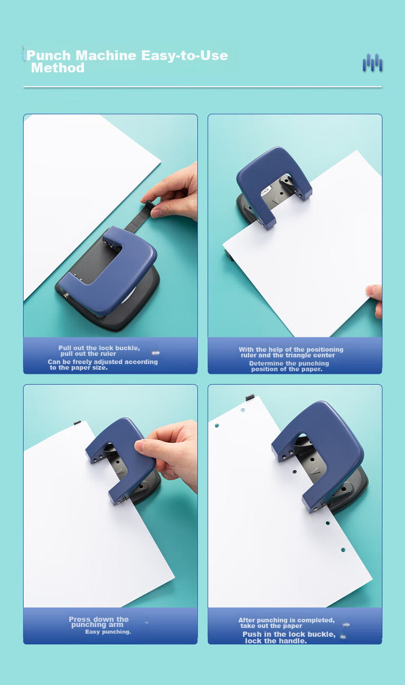 M&G Medium-Sized 35-Page Hole Puncher, Portable Double-Hole Puncher, Hole Diameter 7mm/Spacing 80mm (With Ruler), Blue Single Pack ABS92648, Back-To Essential 6