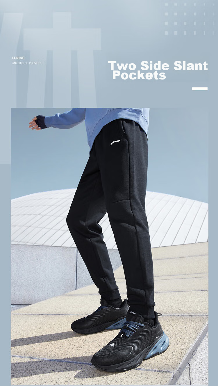 LI-NING Men's Autumn Winter Fleece-Lined Sports Pants Comfortable Warm Plus Size Casual Cotton Running Training Jogger Sweatpants 9