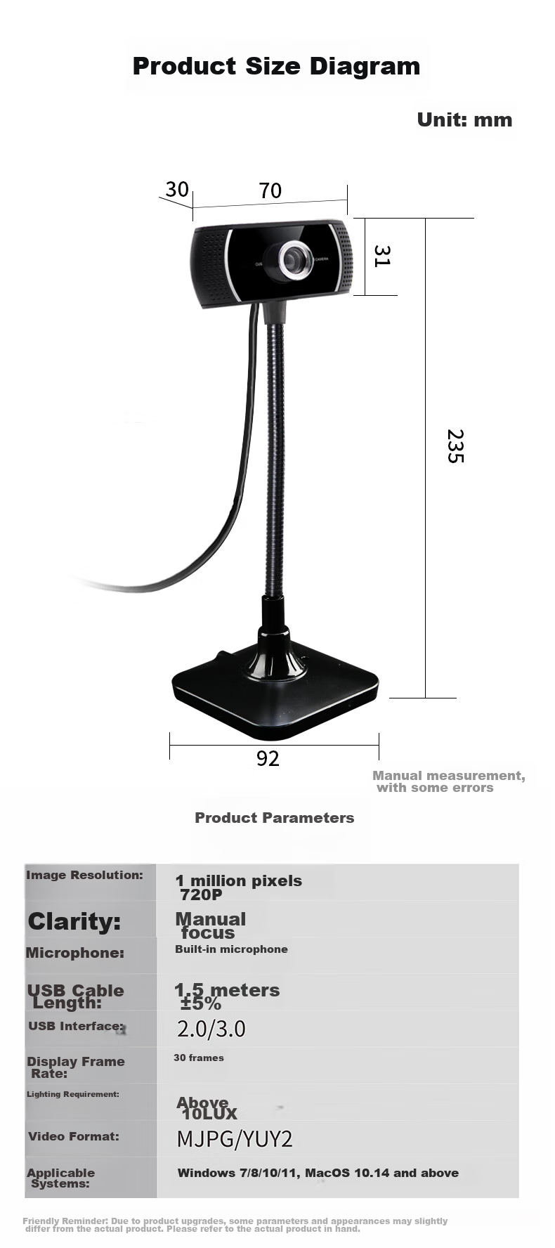 GESOBYTE C208 Bracket-Type 720P HD Live Streaming Webcam for Video Calls, Conferences, Online Teaching, Home Use, Laptop And Desktop Computer with Built-In USB Interface, Plug-And Microphone 8