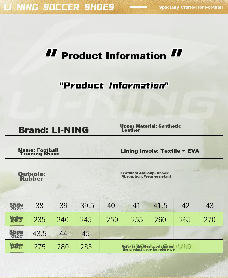Li-Ning Soccer Shoes for Adults, Men's Cleats, Big Kids And Teenagers, Professional Competition Training Shoes, Non-Slip Breathable Cleats, White, Size 43 14